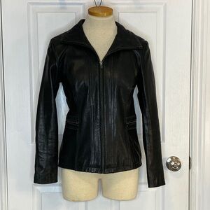 Johnston & Murphy Black Soft Leather Zip Front Jacket Minimalist Size S